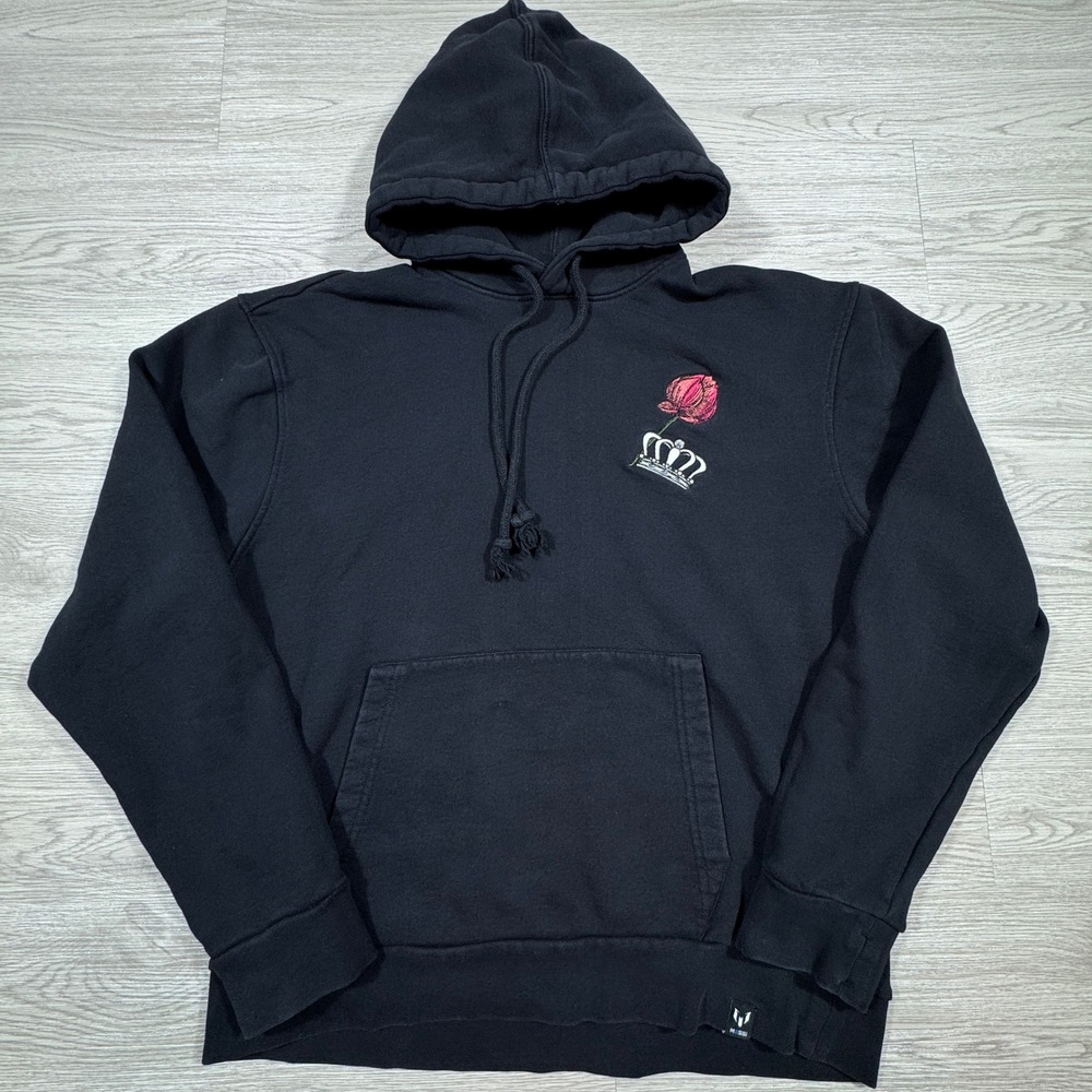 Messi‎ Men's Hoodie Sweatshirt Black Medium Crown Rose Embroidery Thumbholes